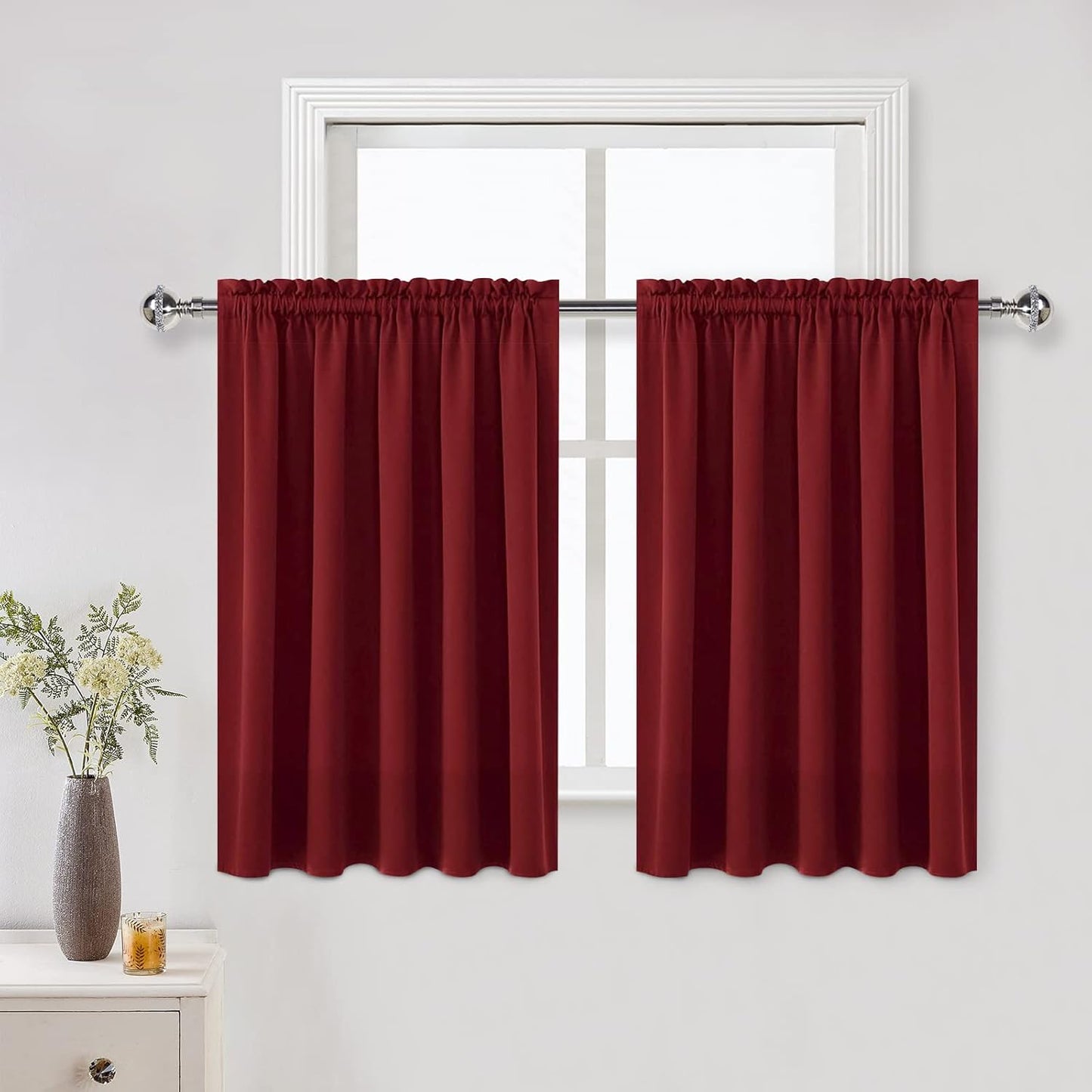 DWCN Burgund Short Blackout Curtains for Bedroom/Kitchen, Thermal Insulated Energy Saving Room