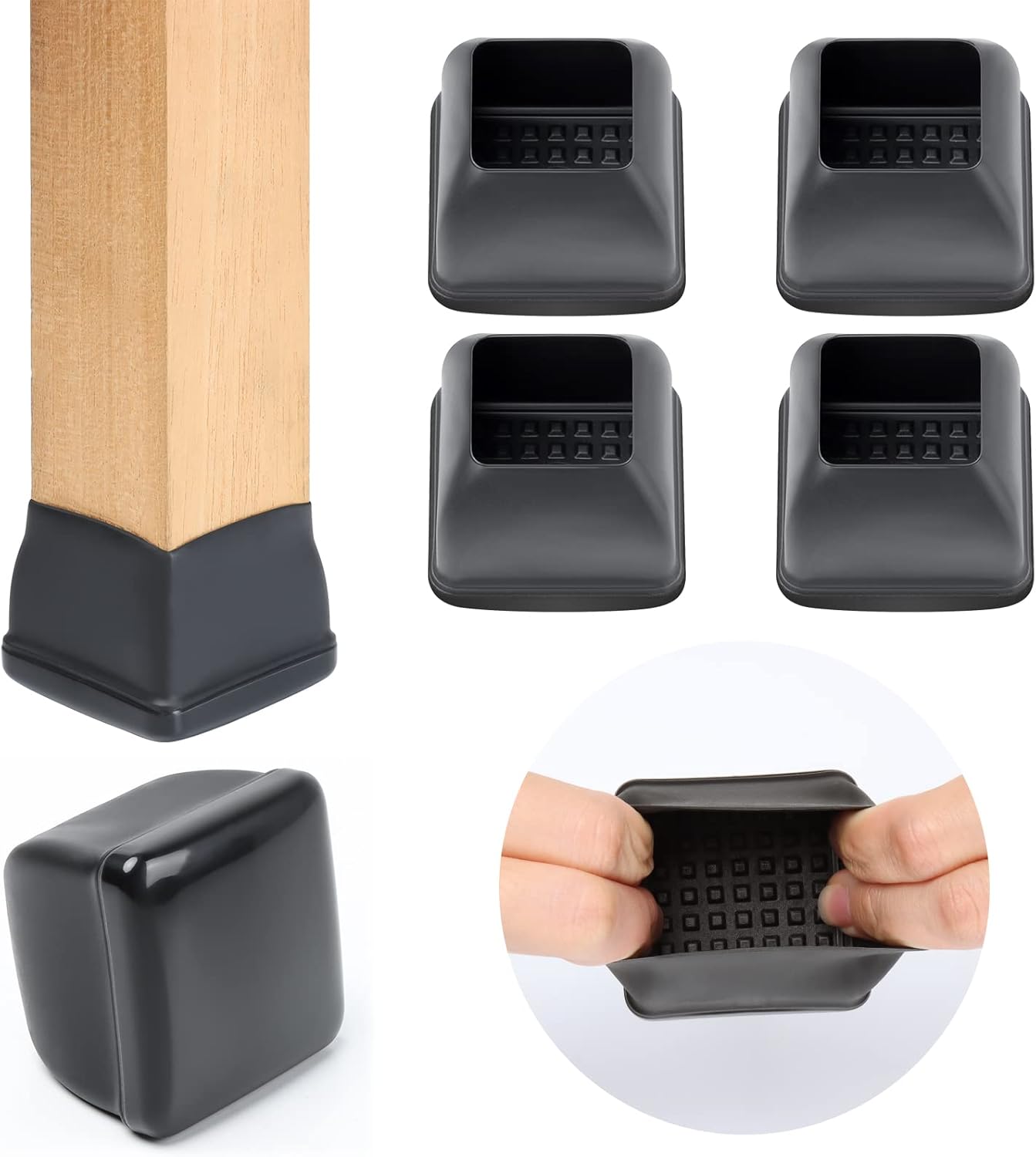 Ezprotekt 24 Pcs Large Chair Leg Sliders for Carpet, Square Black Teflon Furniture Glides Pads Caps