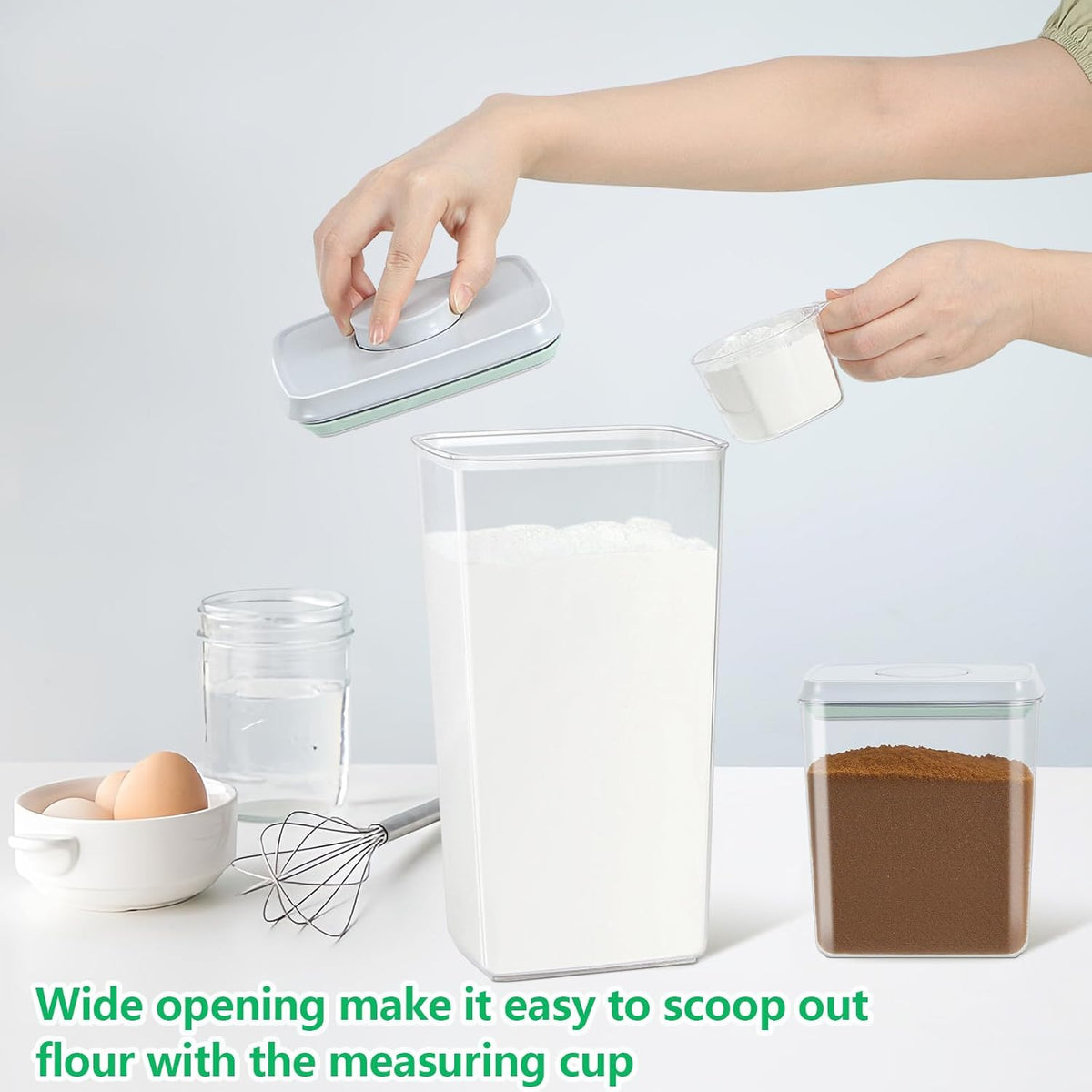 3 Pack Flour and Sugar Storage Containers with Pop-up Lid, 1.26Qt + 2.11Qt + 3.48Qt Food Storage