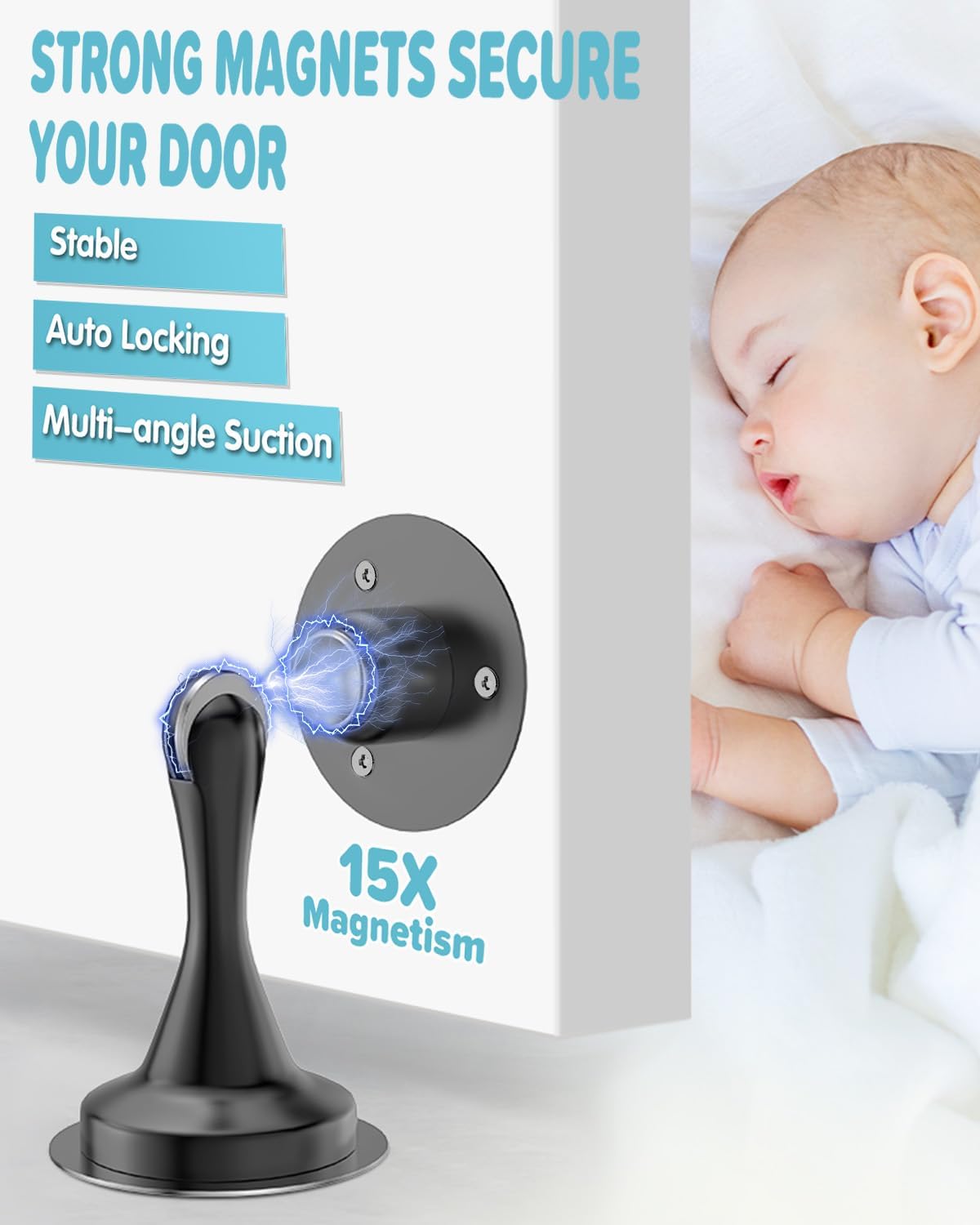 Door Stoppers Magnetic Door Catch - 2 Pack Stainless Steel Heavy Duty Door Stops for Bottom of
