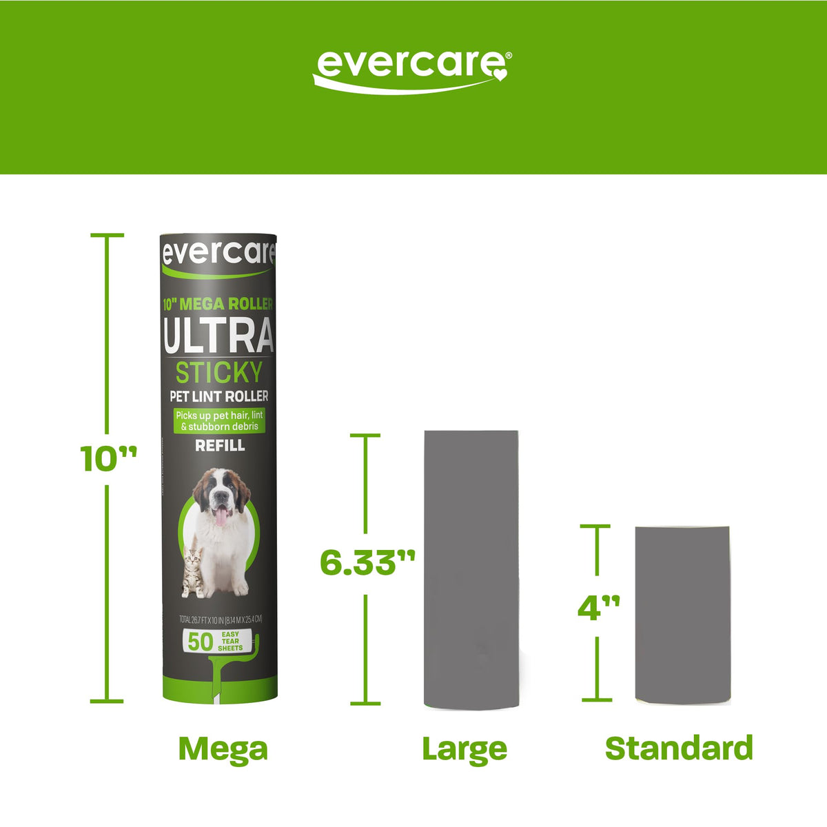 Evercare Pack of 3 All-Purpose Pet Mega Oversized Lint Roller Refills, 50 Sheets Each