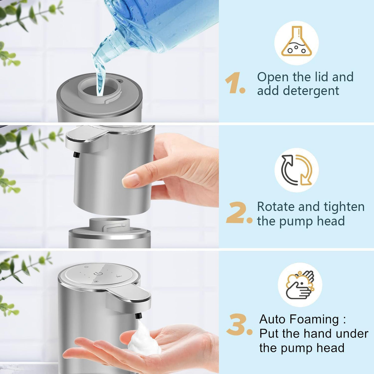 Automatic Foaming Soap Dispenser - Hand Free Pump Touchless Soap Dispenser USB Rechargeable