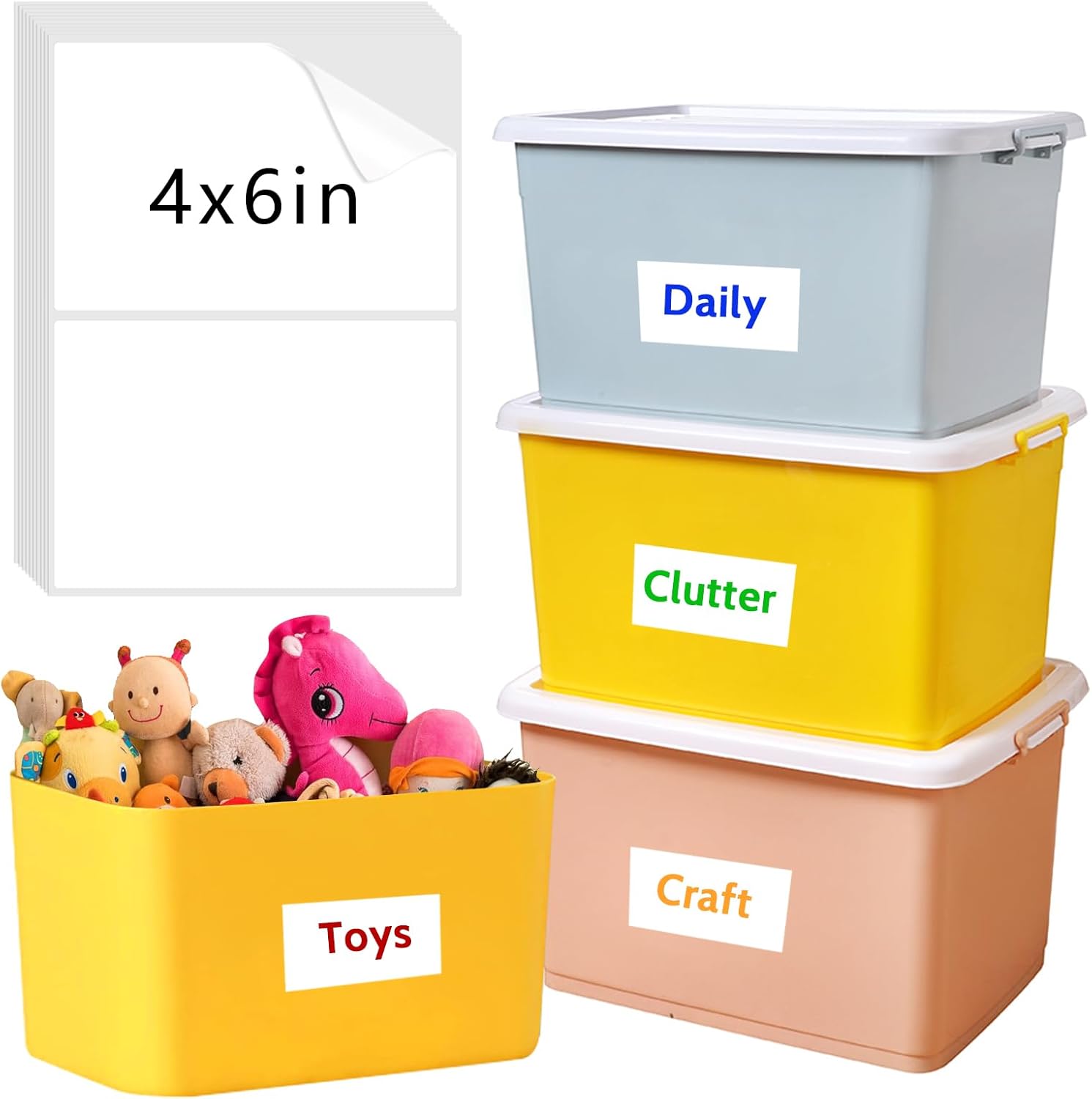 150 Pcs Labels for Storage Bins, 6 X 4 Inch Removable Labels for Storage Bins, Tear Resistant No