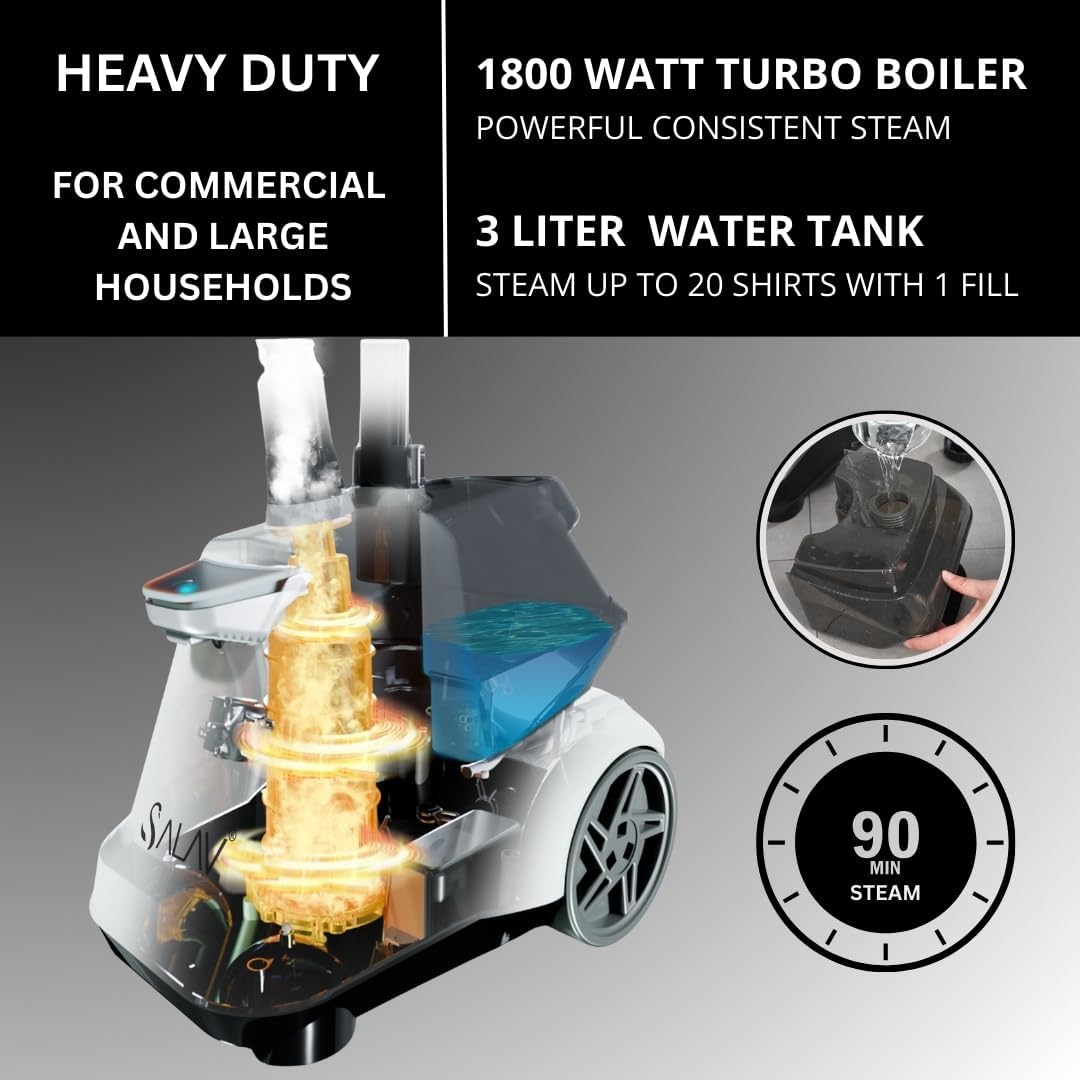 SALAV Heavy Duty Commercial Full-Size Garment Steamer with Foot Pedals and Extra Large 3L (101.5