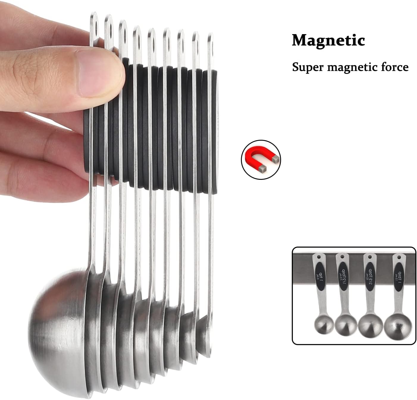 Magnetic Measuring Spoons Set of 9 Stainless Steel Stackable Measuring Spoons Heavy Duty Nesting