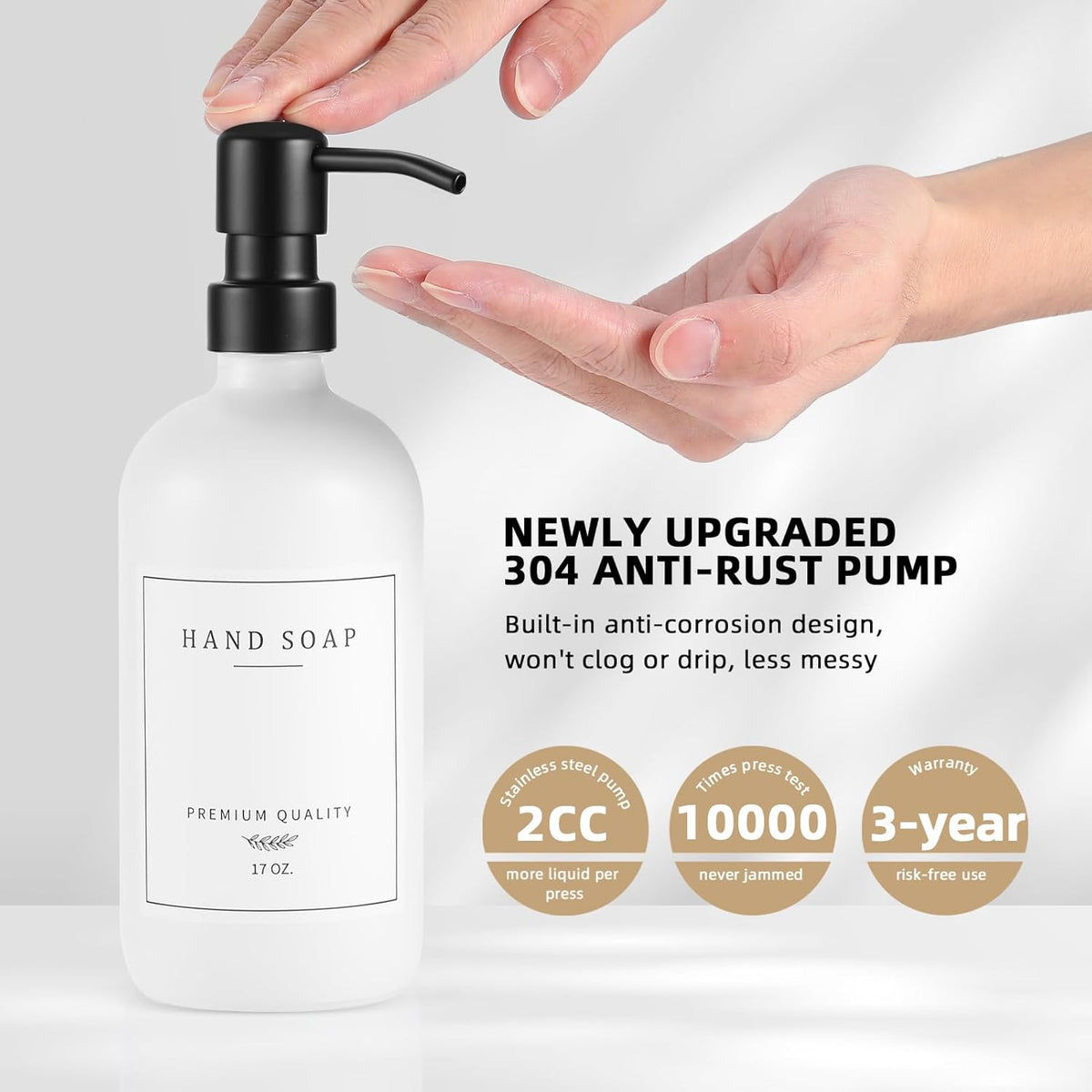 Glass Soap Dispenser - Dish Hand Soap Dispenser for Kitchen Set, Bathroom Soap Lotion Dispenser