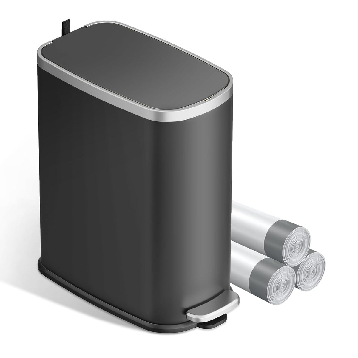 KUK Slim Bathroom Trash Can with Lid Soft Close, Step Pedal, 2.6 Gal/ 10L Stainless Steel Garbage