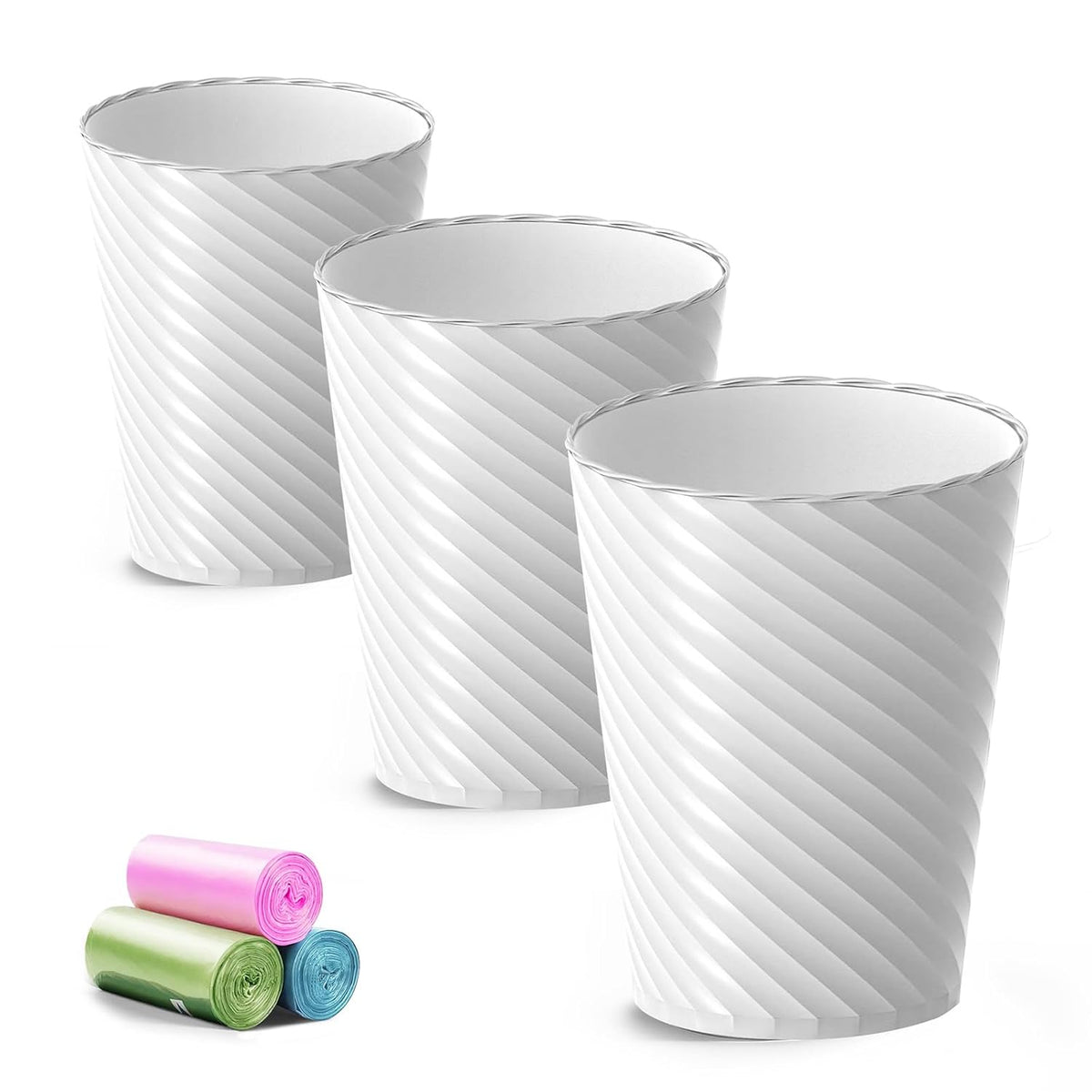 Bathroom Trash Can, 3 Pack 1.8 Gallons Small Trash Can with Trash Bags, Bathroom Garbage Can