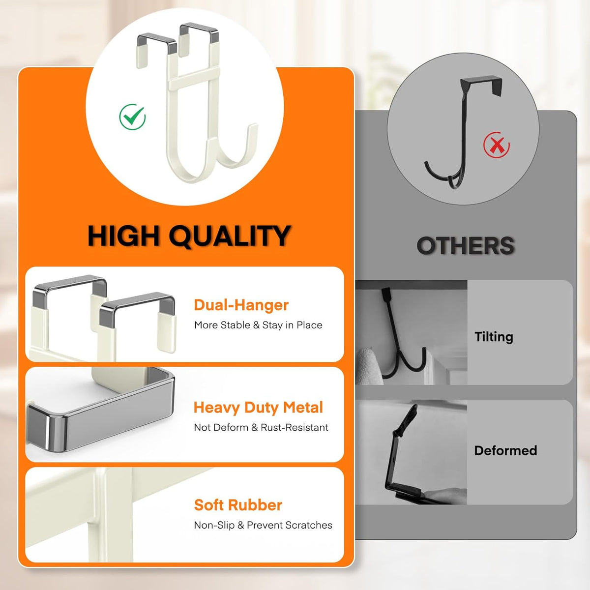 FYY Over The Door Hooks - 2 Pack Heavy Duty Dual-Hook Organizer Hanger with Non-Slip Rubber for