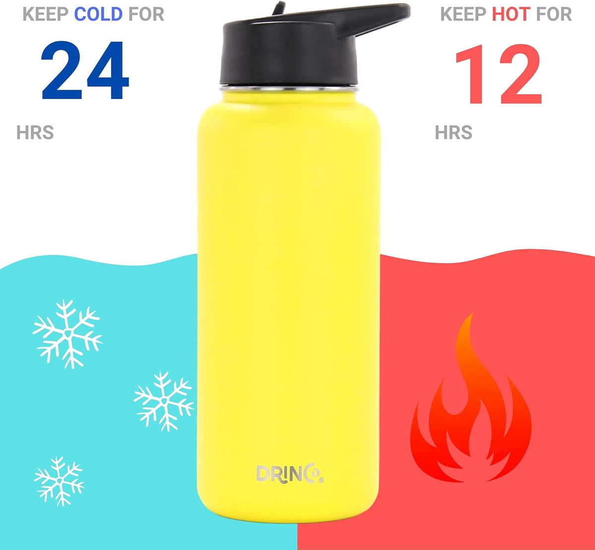 DRINCO Stainless Steel Water Bottle Spout Lid Vacuum Insulated Double Wall Water Bottle Wide Mouth