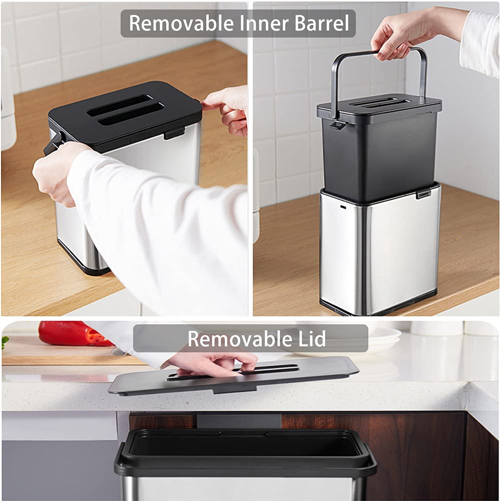 SIDIANBAN Hanging Trash Can with Lid for Kitchen Cabinet Door, 0.8 Gal/3L Stainless Steel Garbage