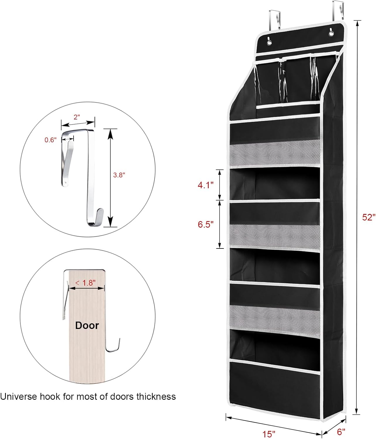 Univivi 5-Shelf Fabric Door Storage Over Door Hanging Organizer with 4 Large Pockets and 3 Small