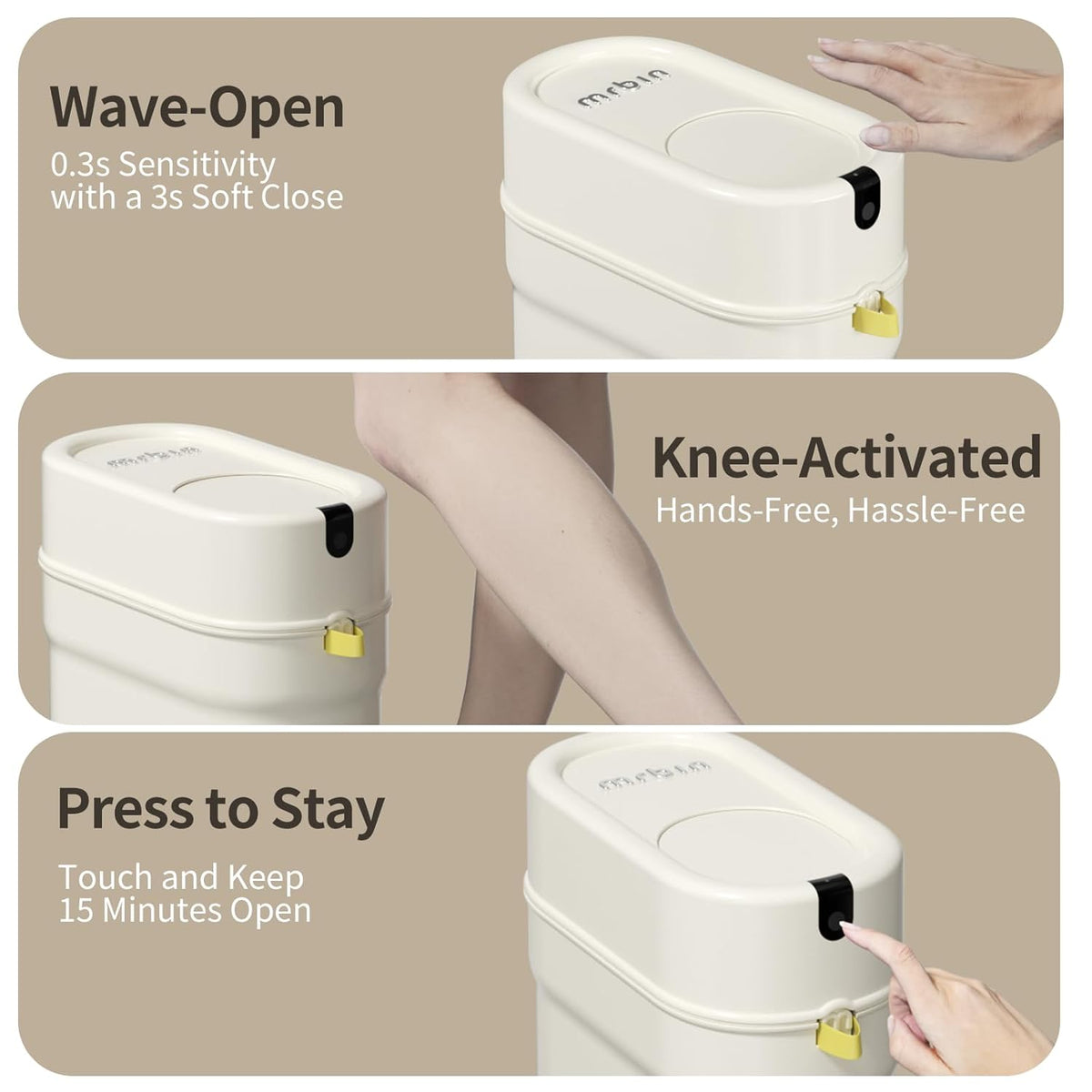 MRBIN Slim Automatic Bathroom Trash Can, 10L/2.6gal Touchless Pull Out Bagging Motion Sensor Waste