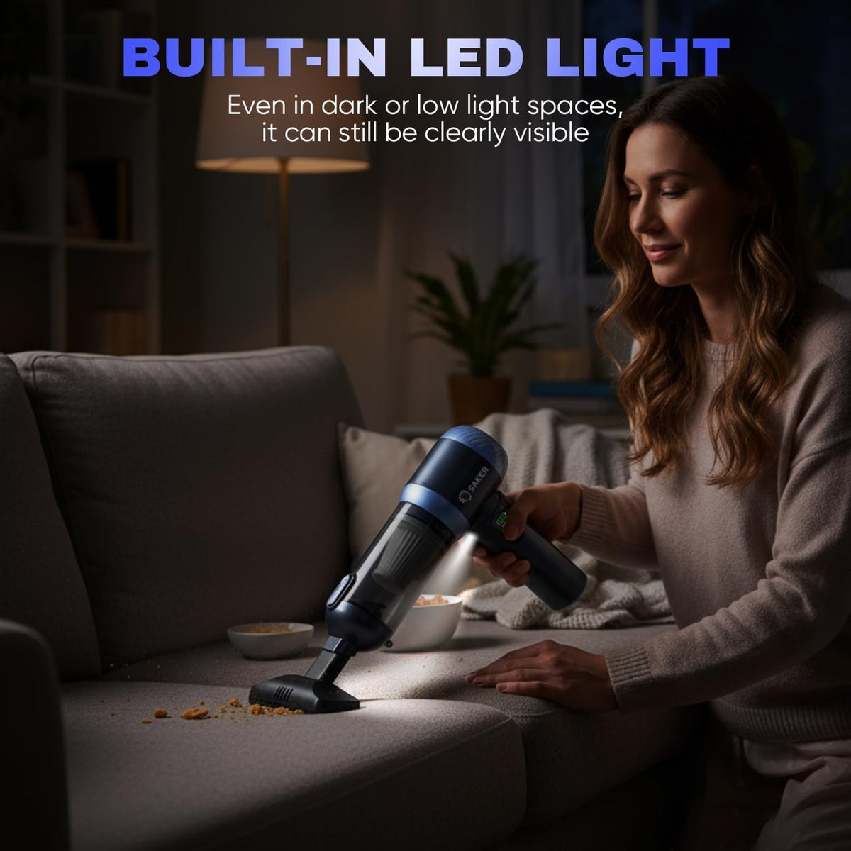 Saker Car Vacuum Portable Cordless 20000Pa Suction Power 4 in 1 Handheld Vacuum with LED Light
