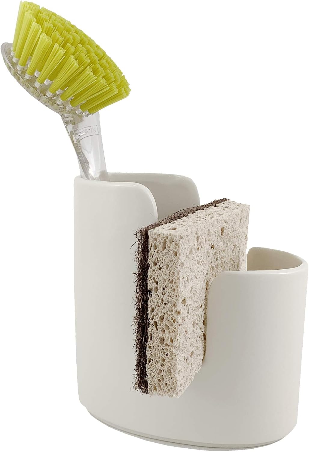 Kitchen Sink Caddy Dish Sponge Holder and Scrub Brush Dish Wand Holder Ceramic White Farmhouse