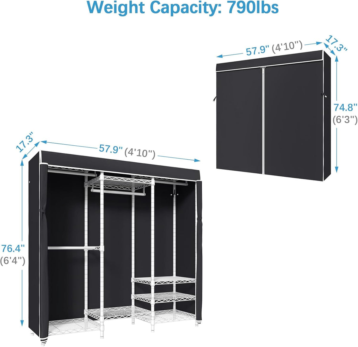 VIPEK V5C Covered Clothes Rack Heavy Duty Portable Closet Wardrobe, Freestanding White Metal