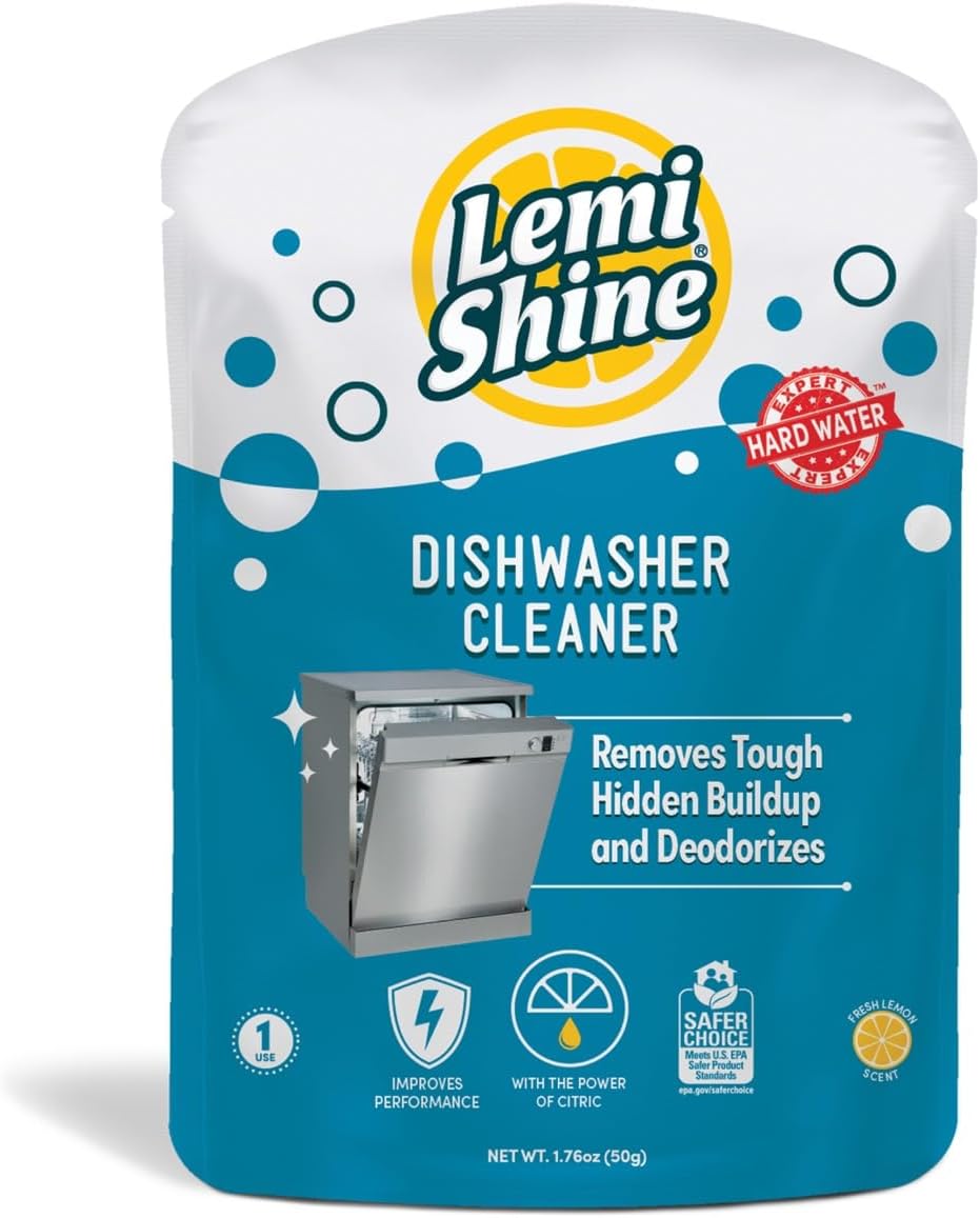 Lemi Shine Natural Dishwasher Cleaner - Hard Water Citric Acid Cleaning Powder - Lemon Scented