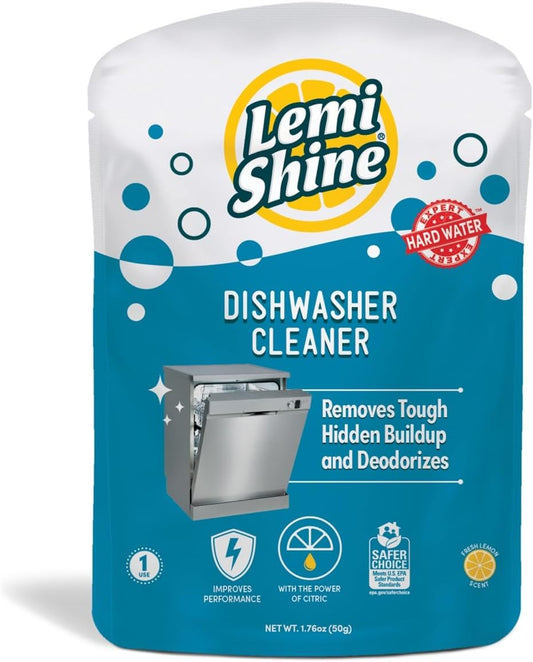 Lemi Shine Natural Dishwasher Cleaner - Hard Water Citric Acid Cleaning Powder - Lemon Scented