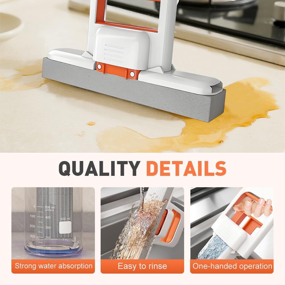 Mini Foldable Desktop Mop, Wet and Dry Portable Cleaning Sponge Mop,Self Squeezing Mini Sponge Mop