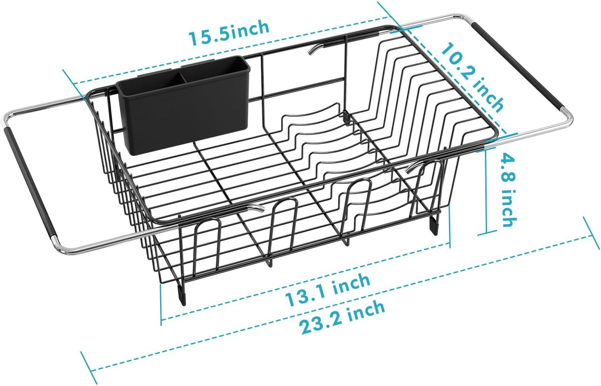 Over The Sink Expandable Dish Drainer Drying Rack in Stainless Steel for Small Kitchen, Counter