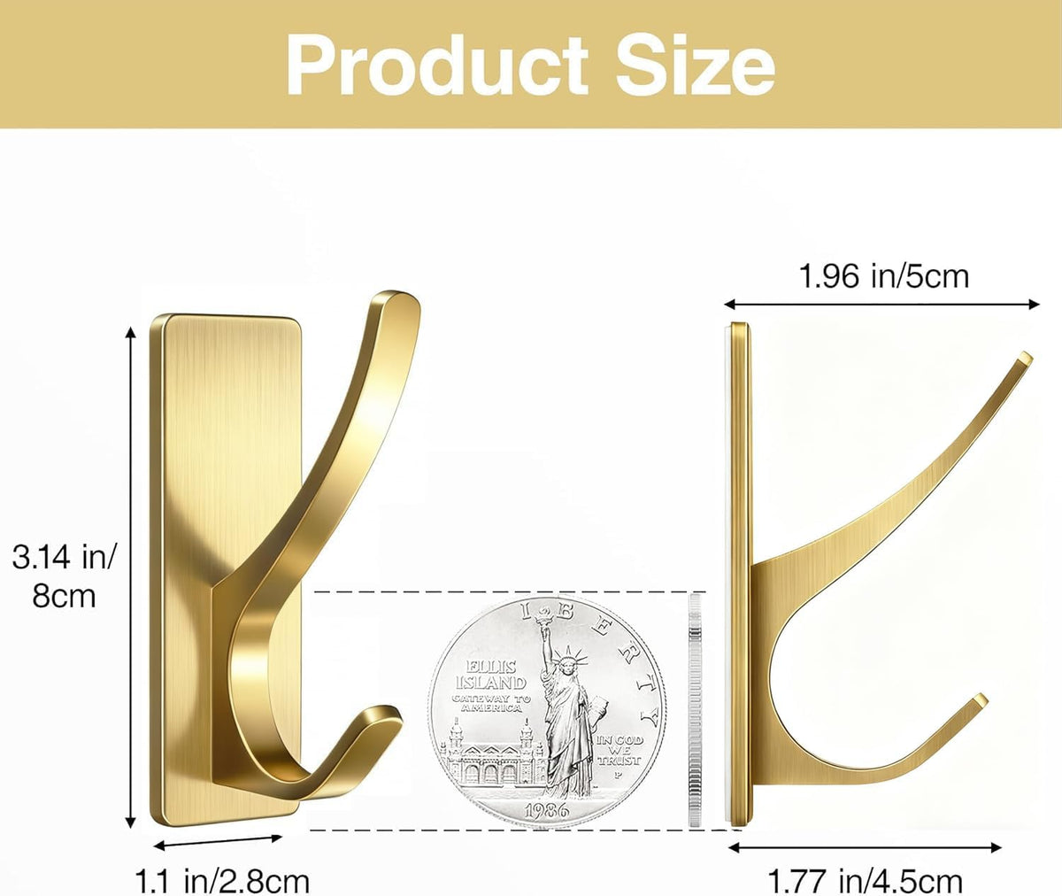10 Pack Self Adhesive Coat Hooks for Hanging, Heavy Duty Stainless Double Wall Hook for Towel