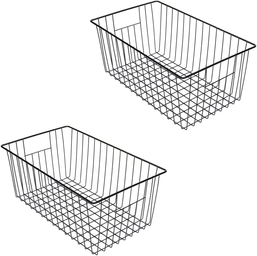 16inch Freezer Wire Storage Organizer Baskets, Household Refrigerator Bin with Built-in Handles for