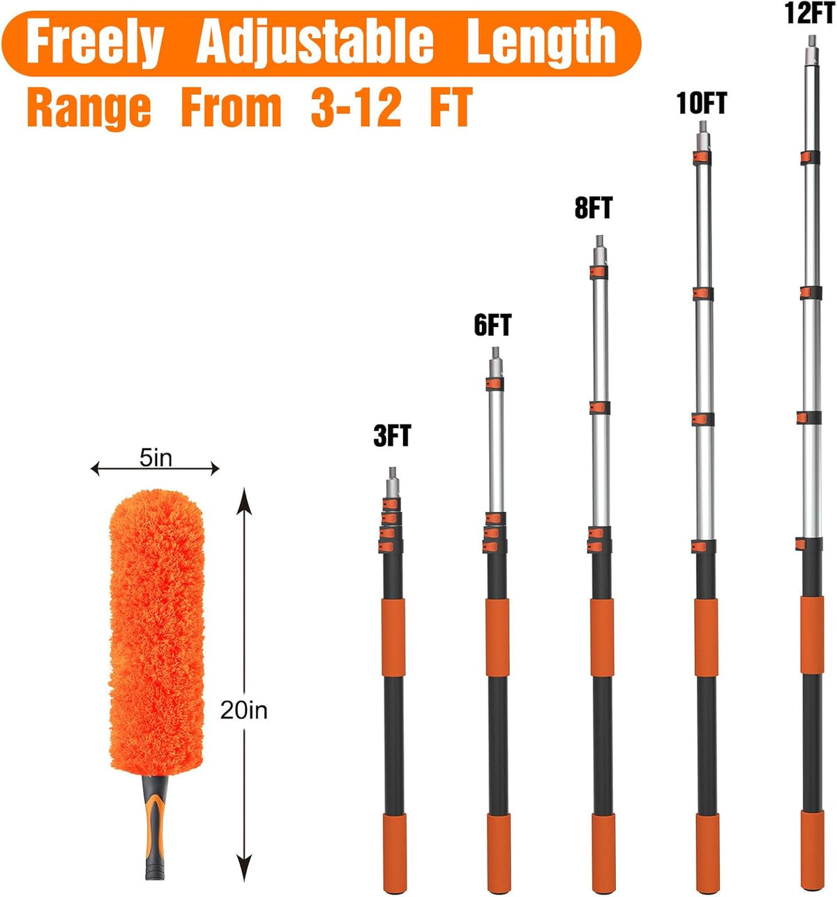 20FT High Reach Duster Cleaning Kit with Extension Pole, High Ceiling Fan Cleaner Duster Tool for