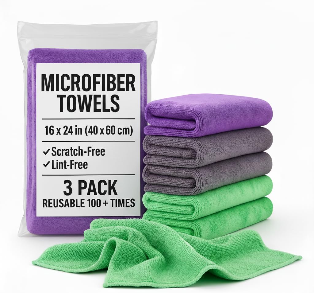 PAKS - 3 Pack Reusable Microfiber Towels - 16x24 Micro Fiber Towels Car Detailing - Plush Auto