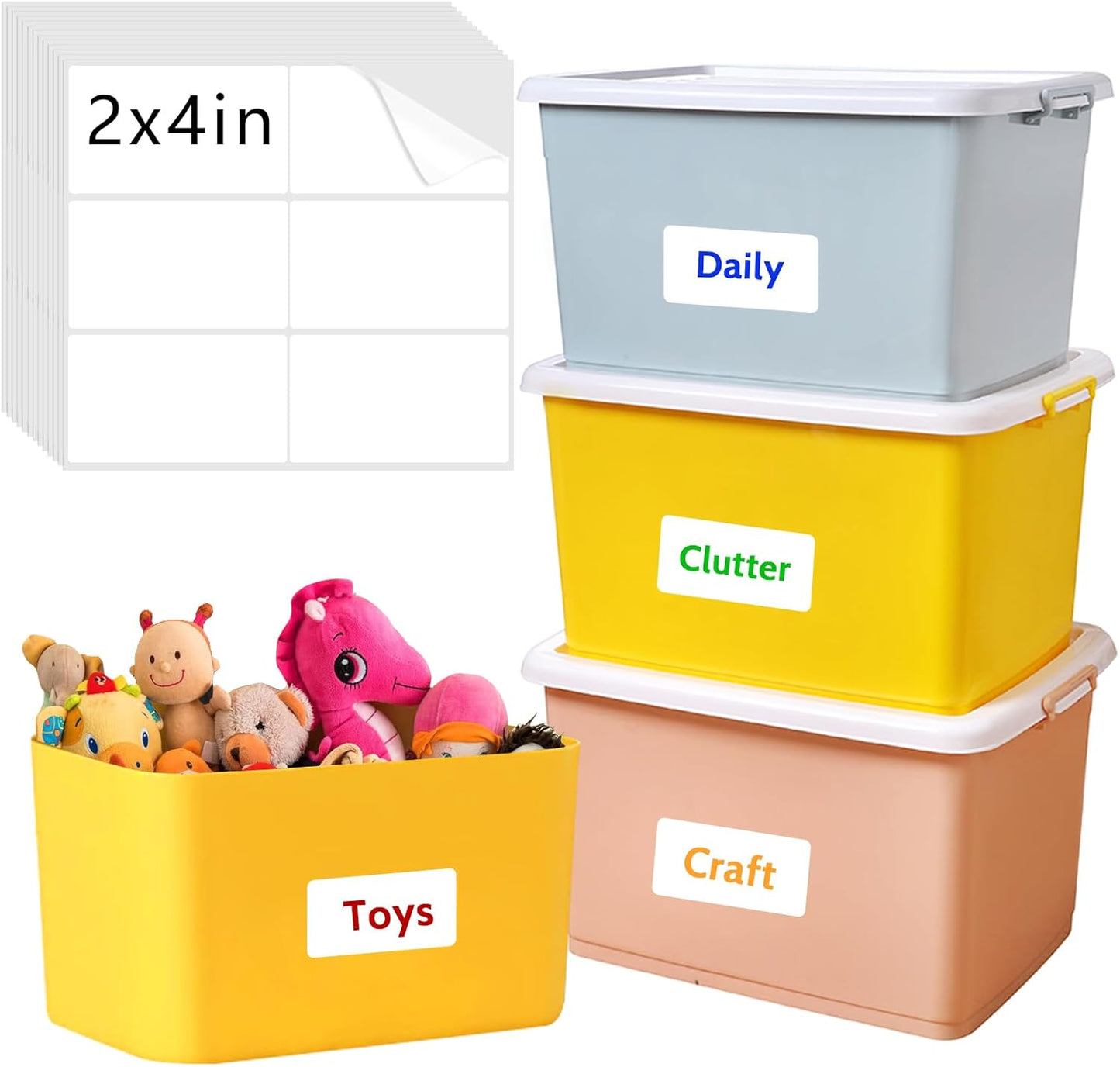 Joyberg Storage Box Labels, 420 Pcs, 2''x4'', Removable, Tear-Resistant, No Residue, for Bottles