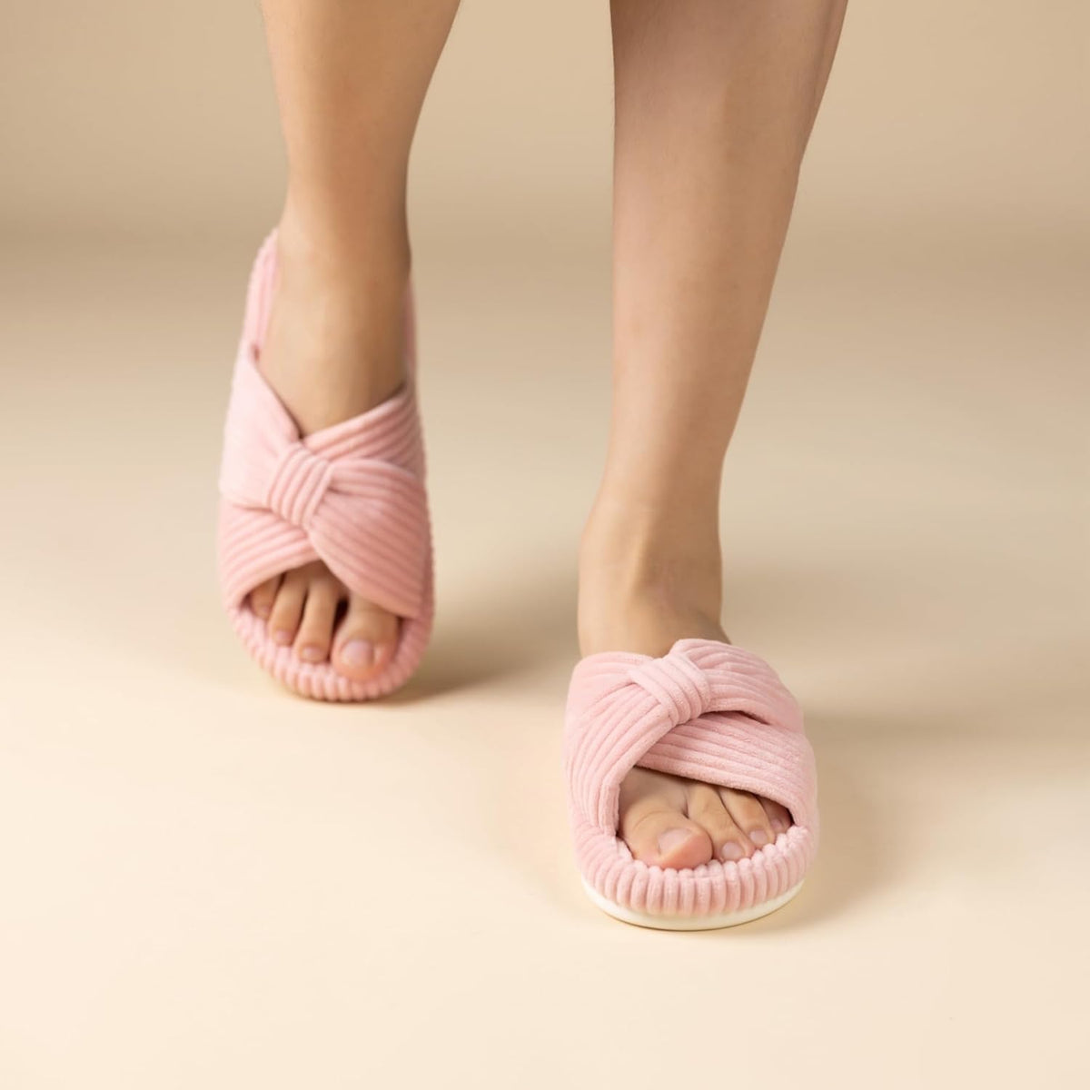 Chantomoo Slippers for Women Memory Foam House Bedroom Corduroy Bow Crossbands Slide Slipper Shoes