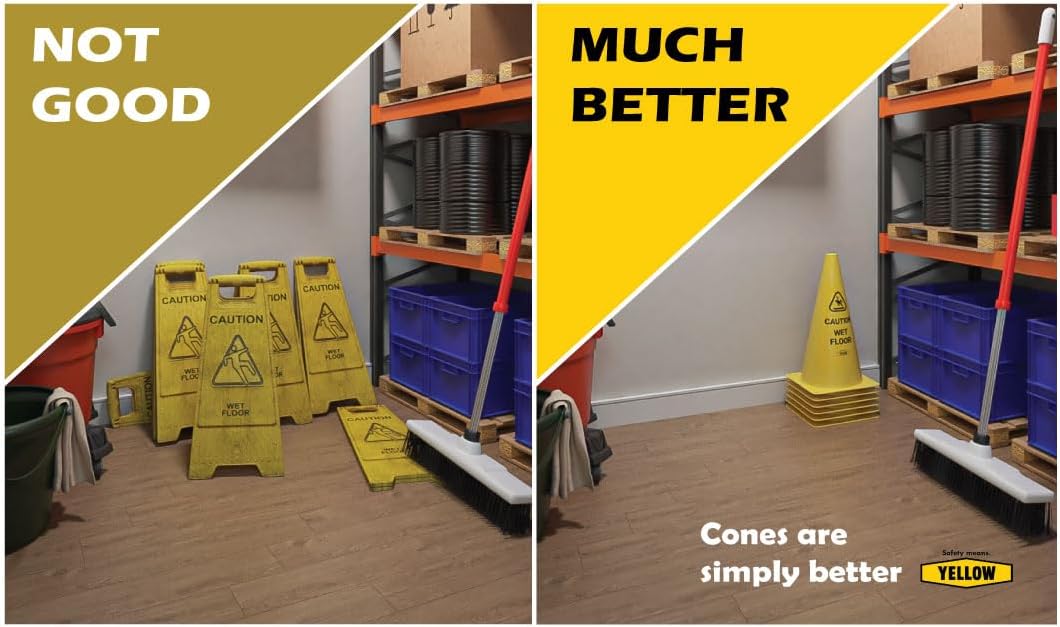 Yellow Safety® Commercial 19 Inch "Caution Wet Floor" Sign Cone, 6 ct., Easy to Use and Store