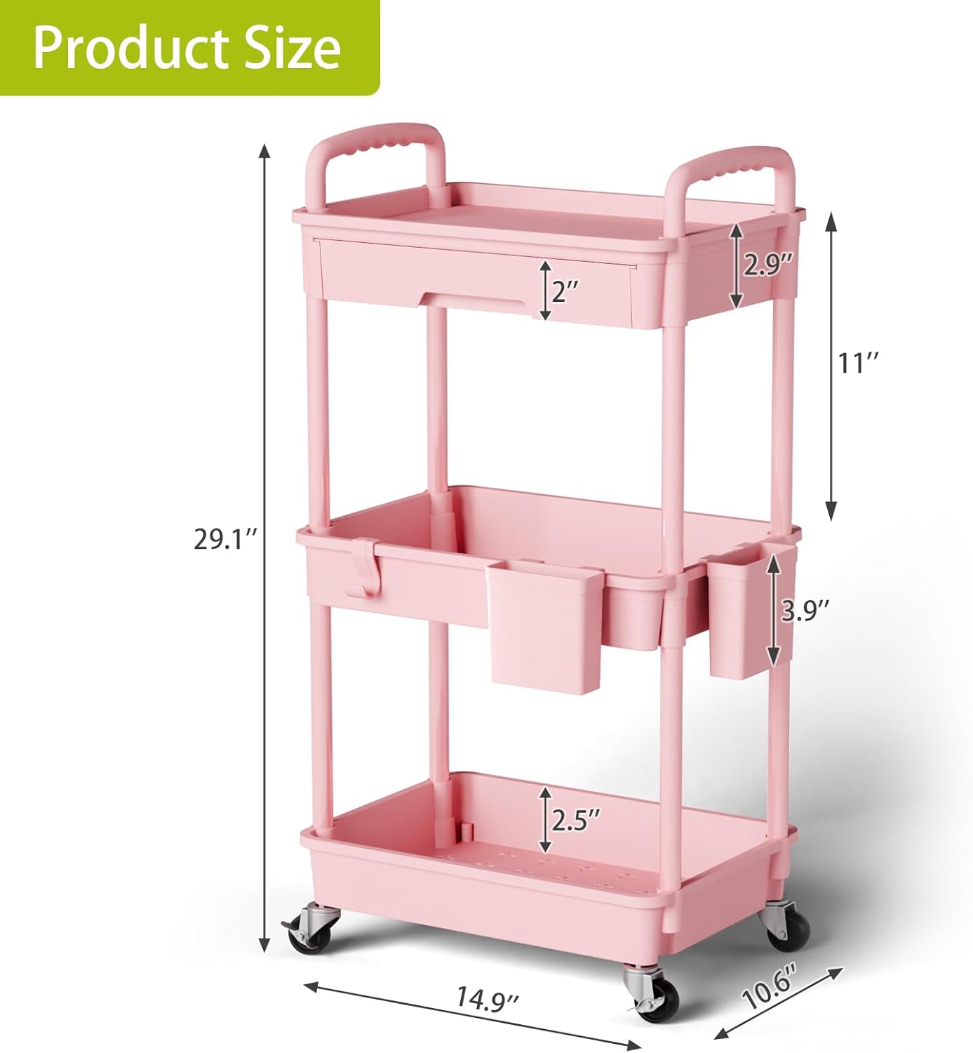 3 Tier Rolling Cart Organizer,Laundry Room Bathroom Organizers and Storage Office Shelves Mobile