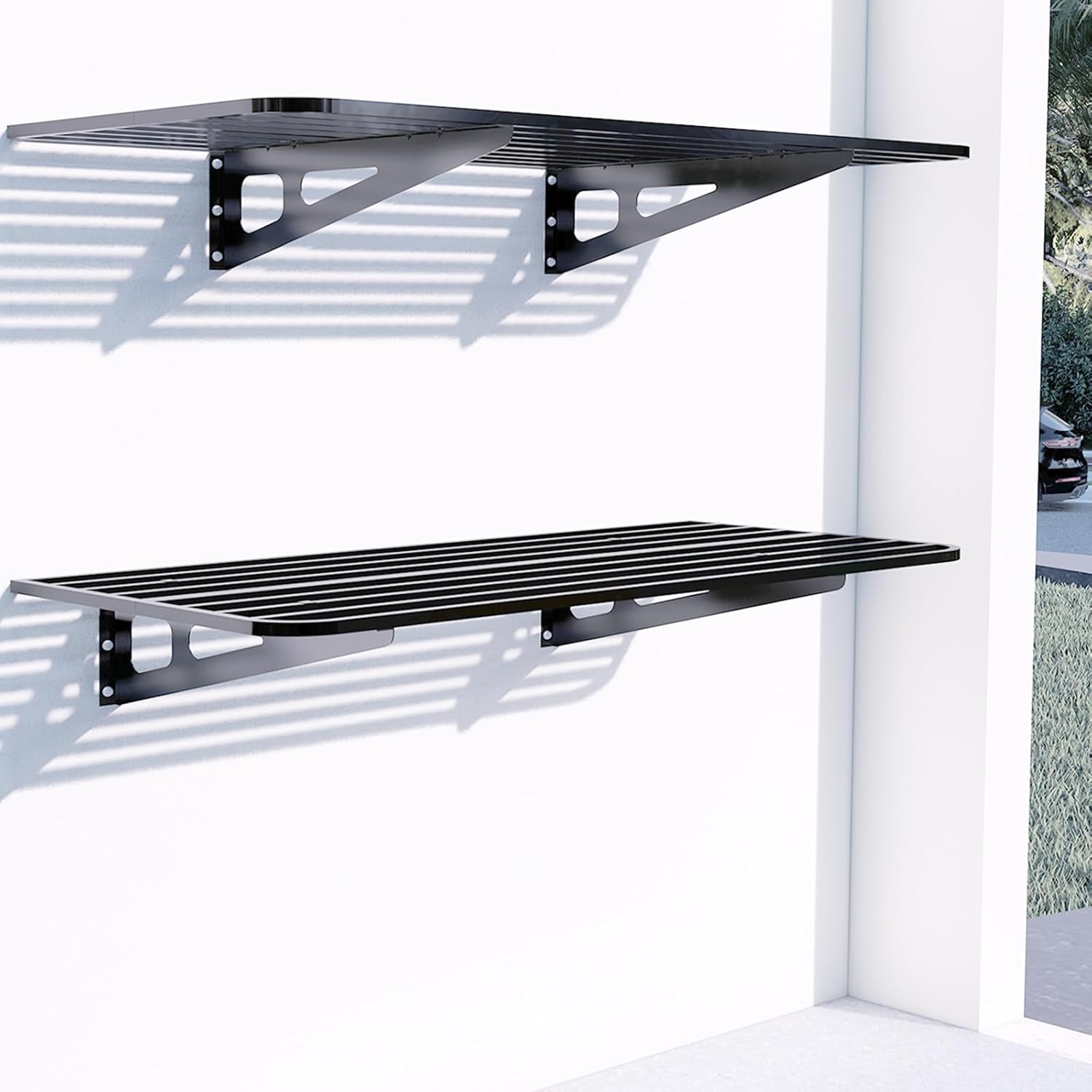 2-Pack 2x4ft Garage Wall Shelving, 2 Shelf Total 8 ft(L) Garage Wall Storage, Heavy-Duty Storage