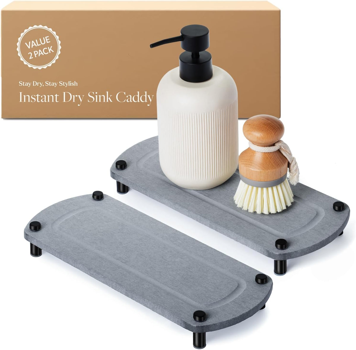 2PCS Water Absorbing Stone Soap Tray for Kitchen Bathroom Sink, Quick Dry Diatomaceous Earth Drying