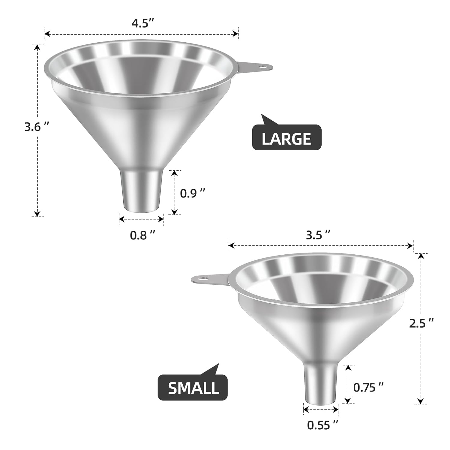 3 Pack Stainless Steel Kitchen Funnel Set,funnels for Kitchen use Filling Bottles, 2 Size Spouts