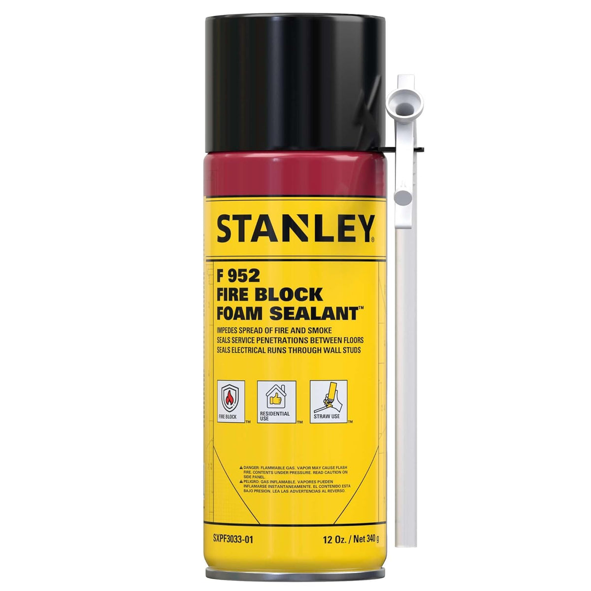 Stanley F952 Fire Block Spray Foam – (1x12oz) Fire Rated Expanding Polyurethane Foam Sealant for