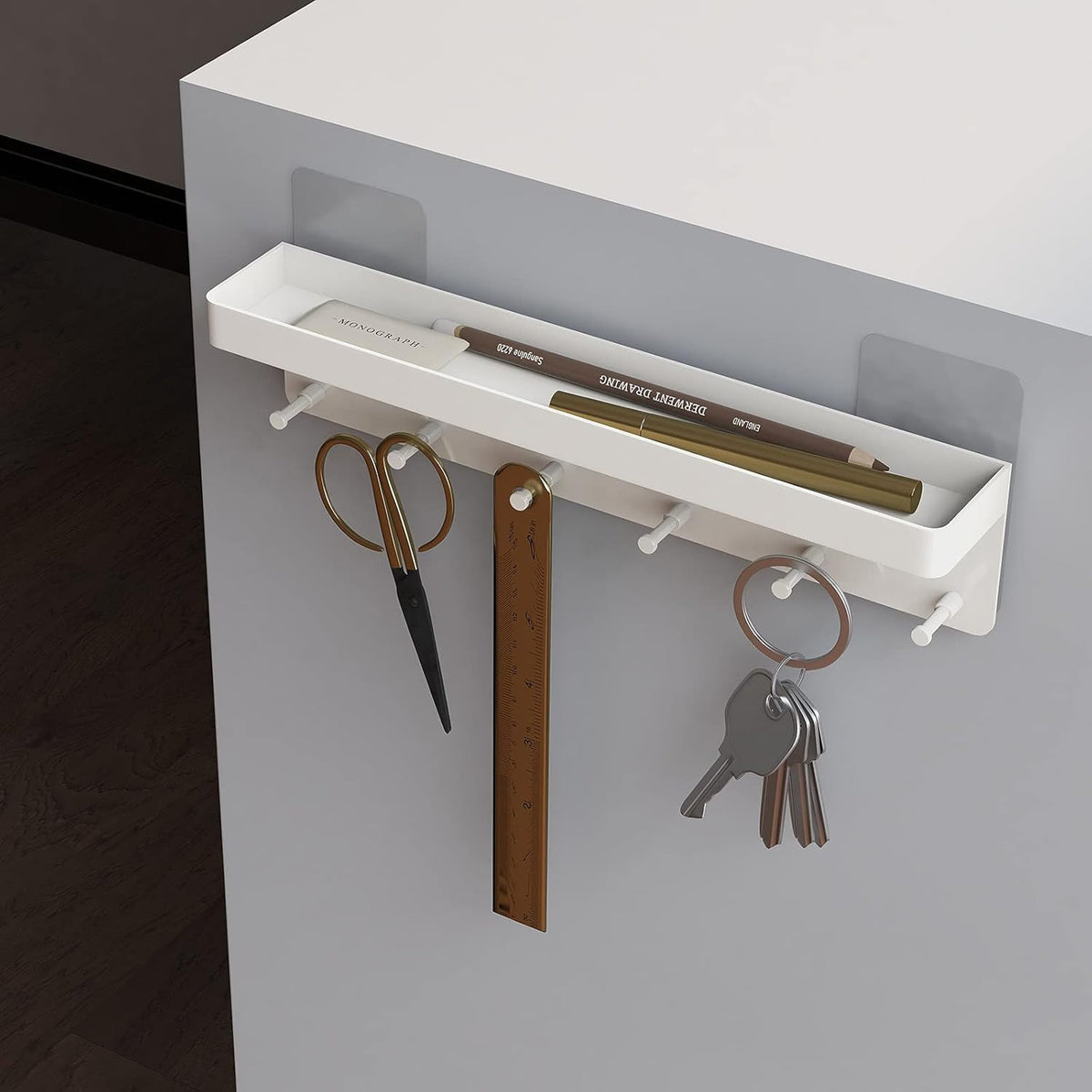 MKO Key Holder for Wall, Mail Organizer and Key Rack Wall Mount with Tray & 6 Hooks for Hallway