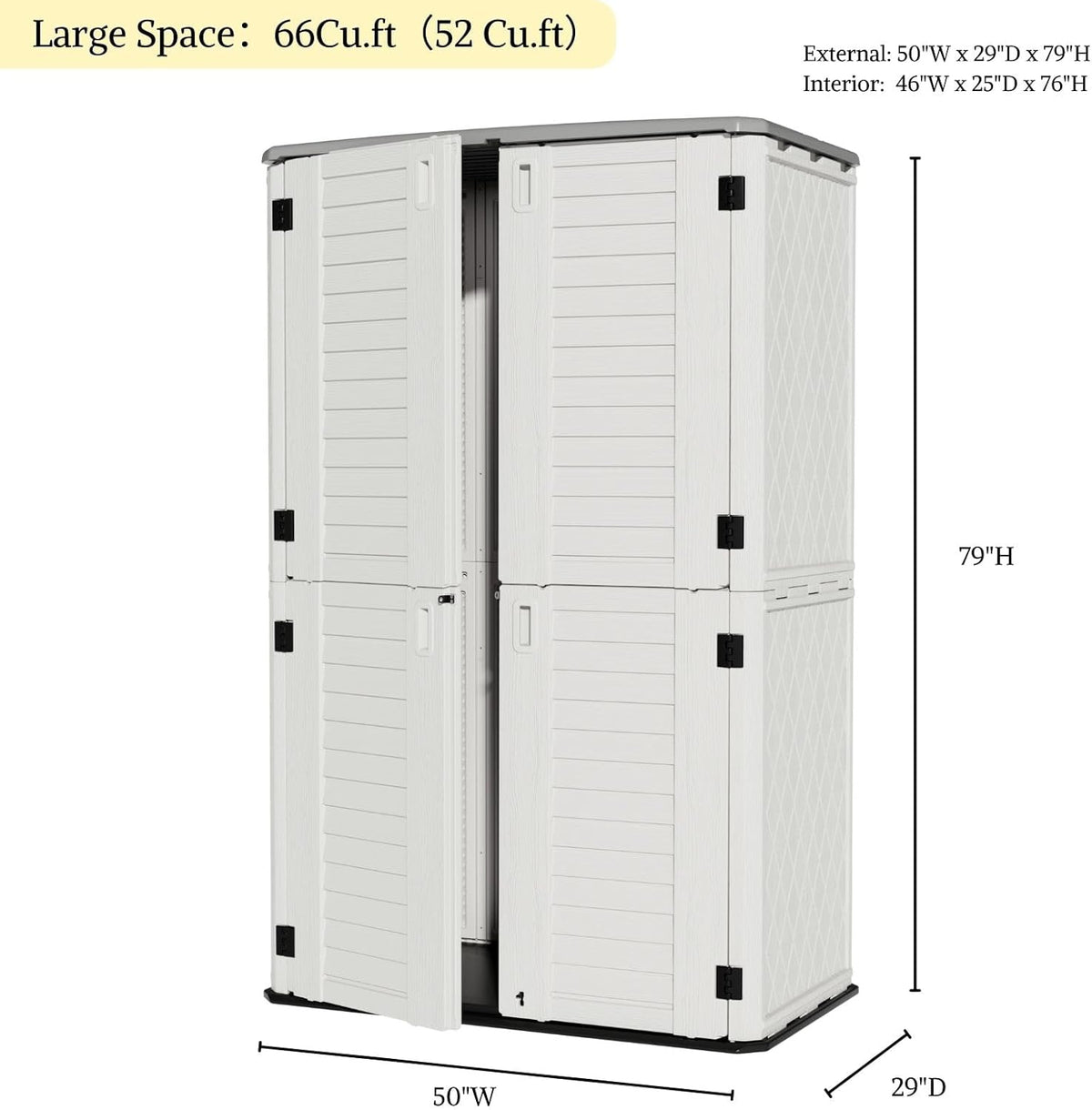 ZZM Large 67 Cu.ft Waterproof Storage Shed, Outdoor Storage Cabinet，Durable Resin Storage for Patio