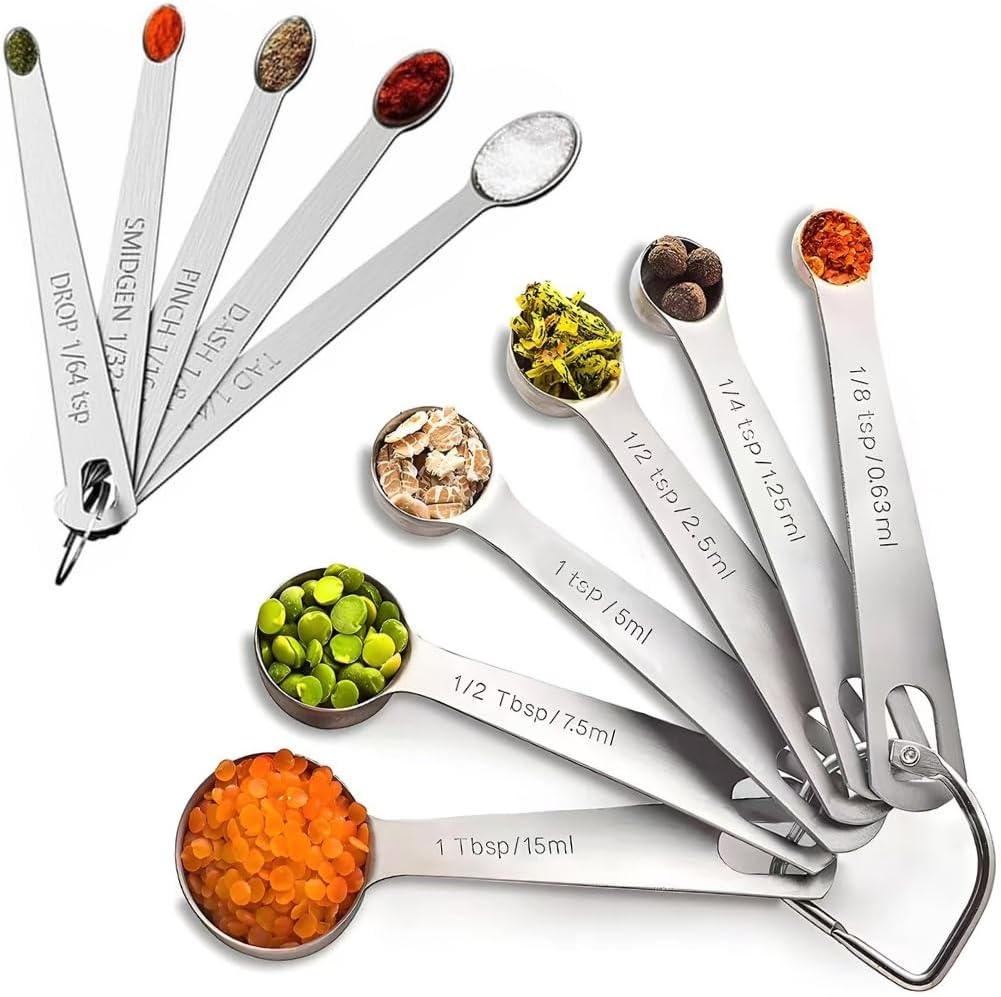 11PCS Measuring Spoons Set Stainless 1 tbsp, 1/2 tbsp, and 1-1/16tsp Steel Measuring Spoons for