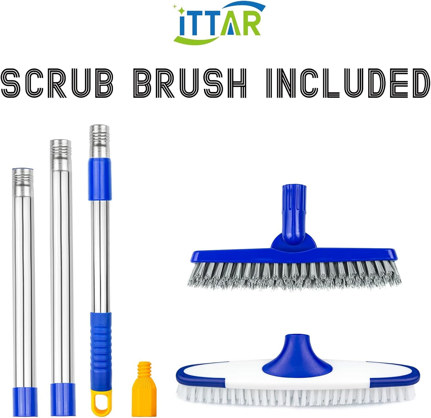 ITTAR Grout & Scrub Brush Combo, Floor Scrubber with Long Handle, Multi-Purpose Stiff Bristles
