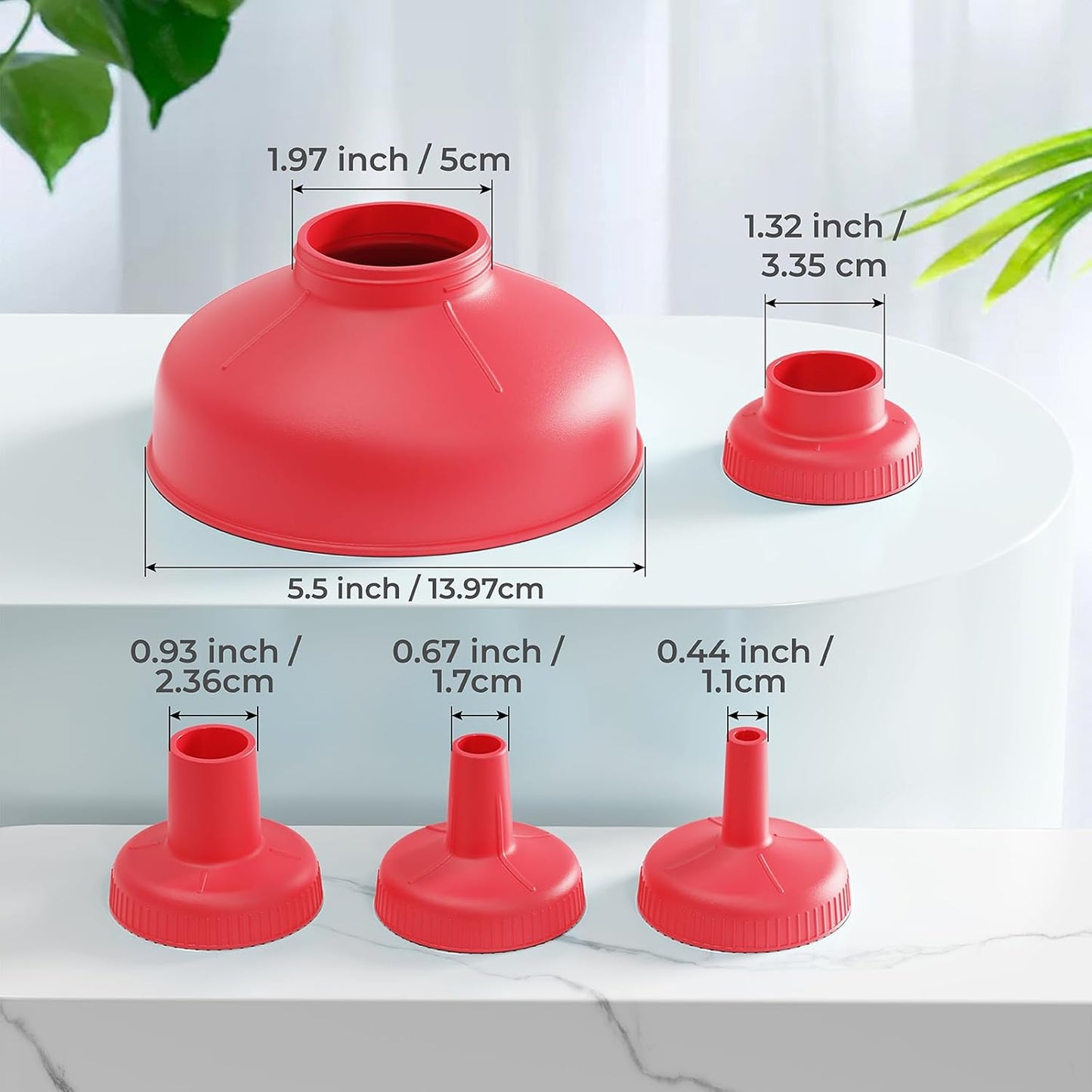 Wide Mouth Kitchen Funnel, Food Grade Plastic Cooking Canning Funnel with 4 Sizes Spouts for