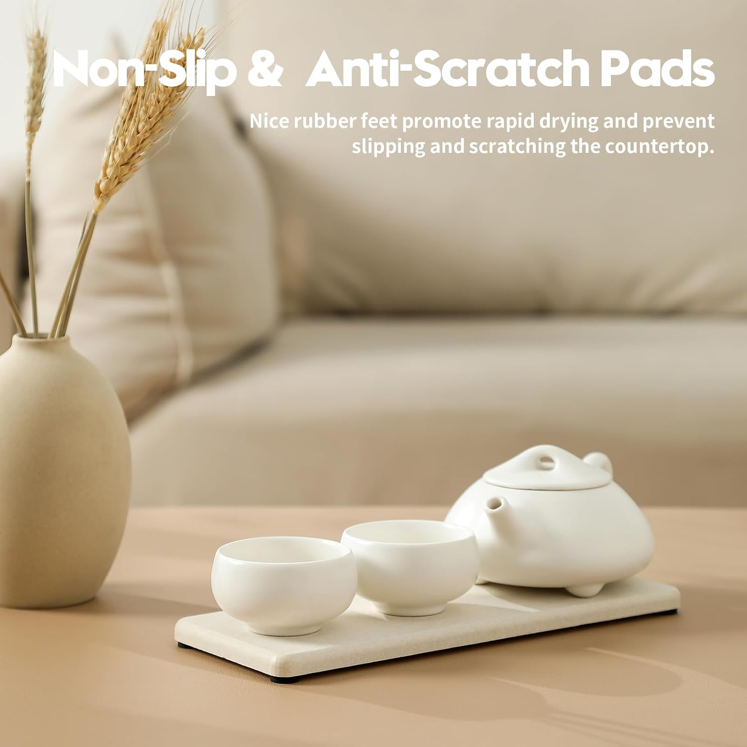 2PCS Bathroom Sink Vanity Trays, Water Absorbing Diatomite Stone Drying Soap Dish Dispenser for
