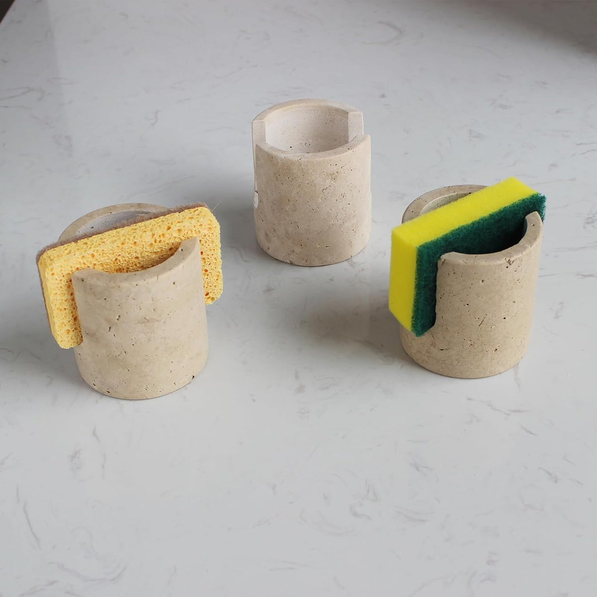 Natural Travertine Sponge Holder for Kitchen Sink, Drying Rack, Compact Sink Caddy Organizer (Beige