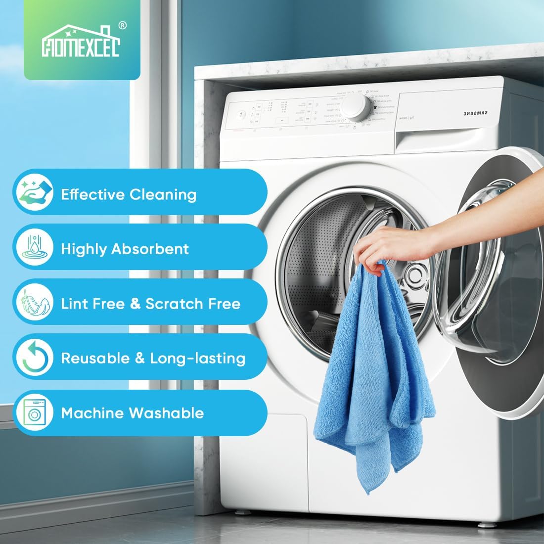 HOMEXCEL Blue Microfiber Cleaning Cloth, 12 Pack Premium Microfiber Towels for Cars, Lint Free