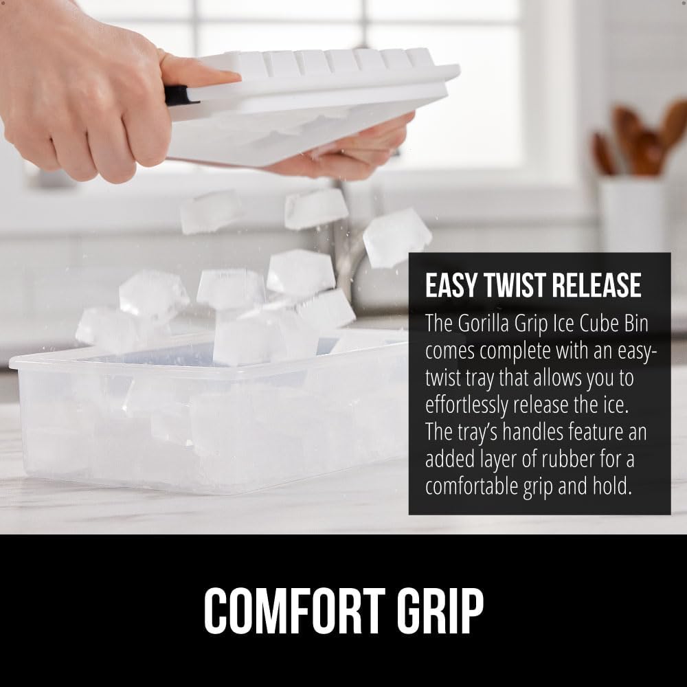 GORILLA GRIP Stackable Ice Cube Tray and Bucket Set for Freezer, Includes 2 Trays with Lid and