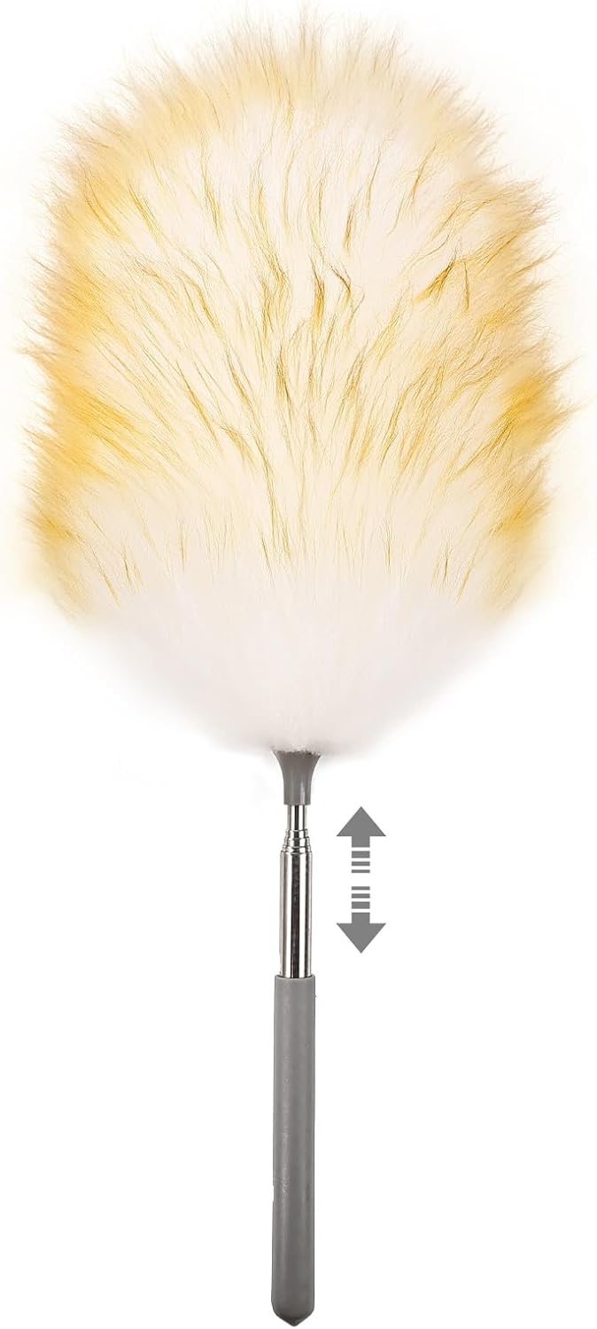 Mini Feathers Duster,Telescoping Lambswool Dusters with Stainless Steel Extension Pole Up to 34"