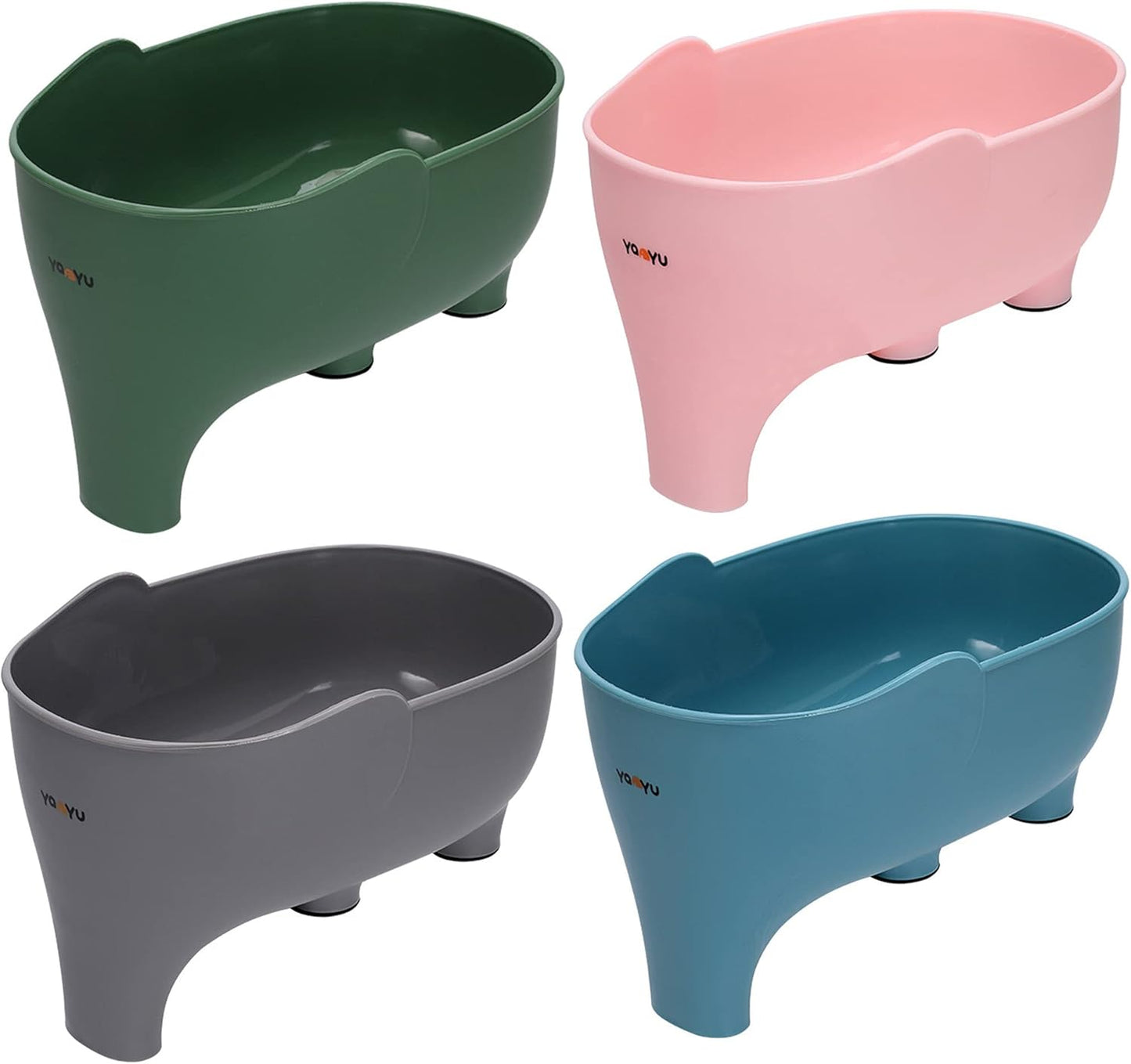 4-Piece Vegetable Fruit Drainage Basket Set - Elephant Design, Multi-Colored (Blue, Gray, Green