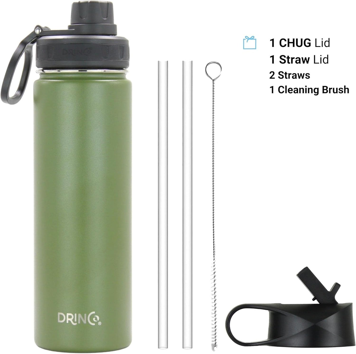 Drinco Stainless Steel Water Bottle Spout Lid Vacuum Insulated Double Wall Water Bottle Wide Mouth