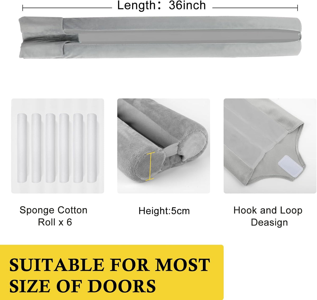 fowong Door Draft Stopper Double Side Adjustable Seal Bottom of Doors 30" to 36" Noise Blocker
