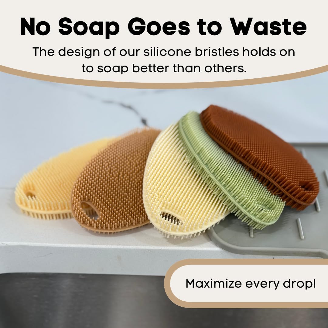 Silicone Dish Scrubber Set of 5 | Reusable Silicone Sponges for Dishes | BPA-Free Food Grade